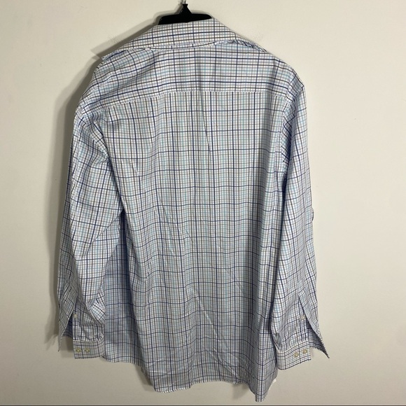 Michael Michael Kors Plaid Button Down Shirt 16 32/33 Non Iron Blue White - Picture 5 of 7